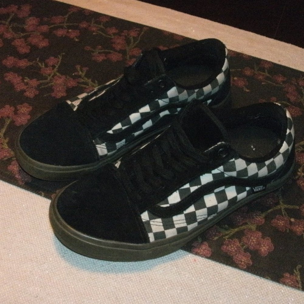 Vans Old Skool Checkerboard Black & White Dark Gum Skater Shoes Sneakers size 8